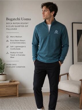 Bugatchi Uomo Boca Raton Resort & Club Quarter-Zip Men’s M Excellent Condition